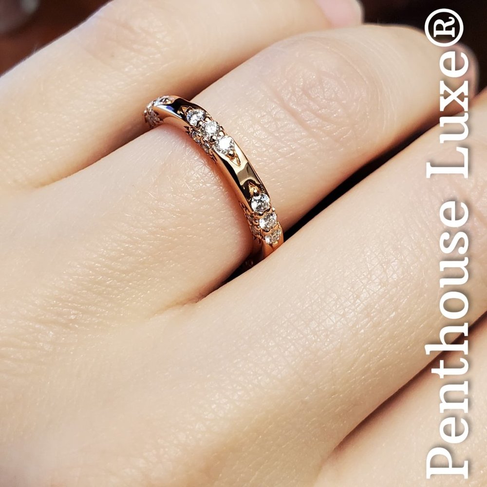 REAL Brilliant Cut Moissanite Paved 925 Sterling Silver 14k Rose Gold Ring Band - Picture 4 of 6